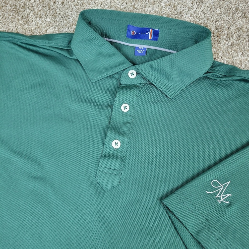 Stitch Mens Large Solid Green Performance Stretch Golf Polo Short Sleeve